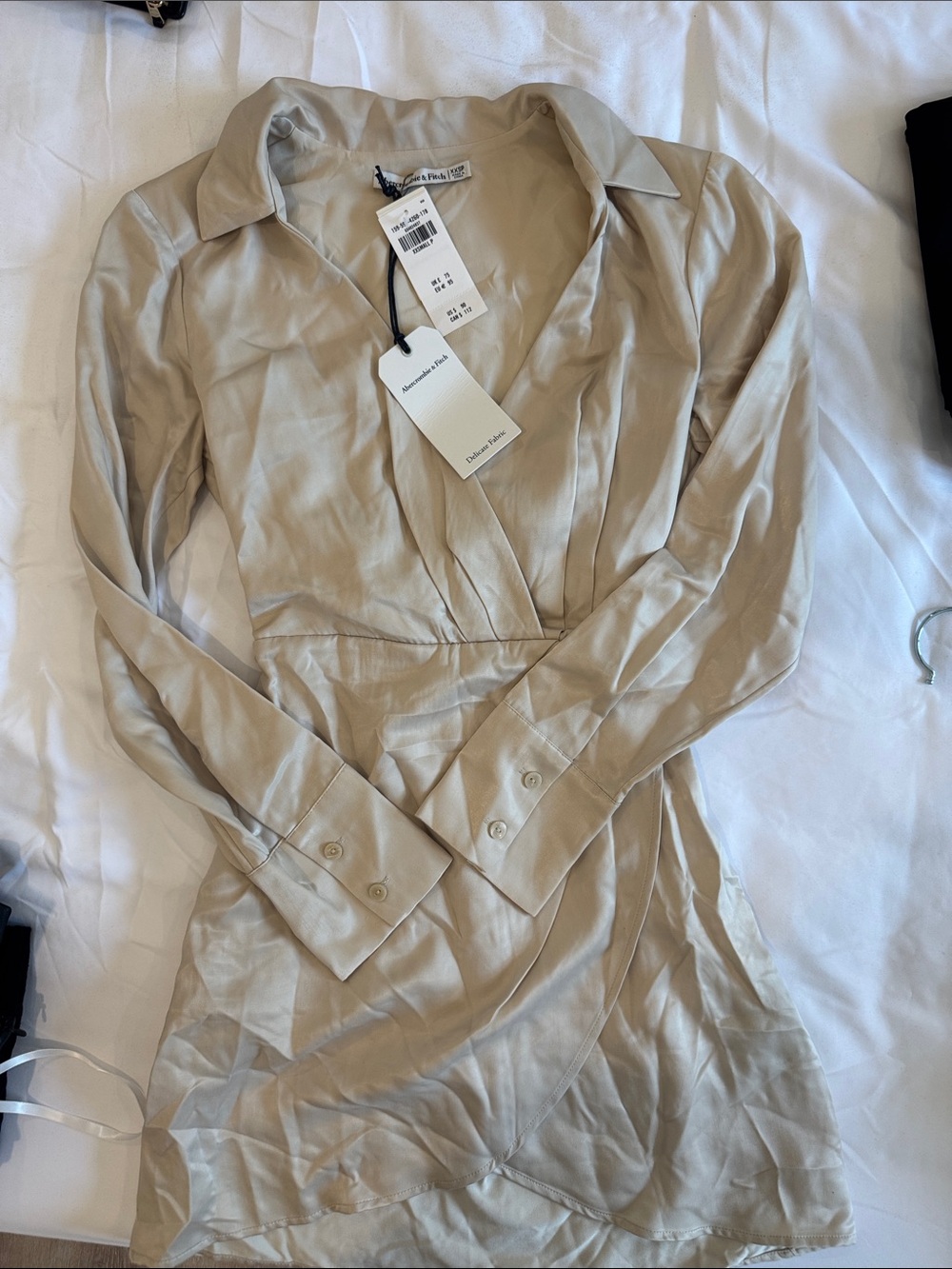 Abercrombie & Fitch Beige Wrap-Style Long Sleeve Blouse